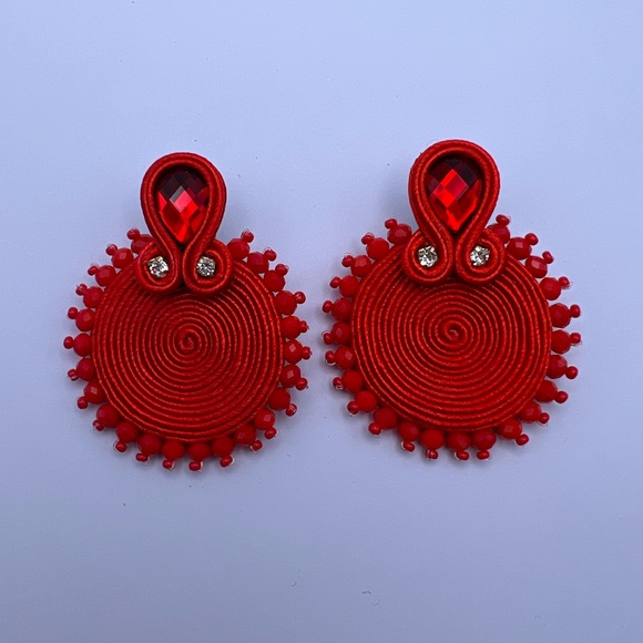 Red Round Elegant Dangle Earrings - Stylish Glam Earrings - Trendy Earrings - Picture 1 of 7